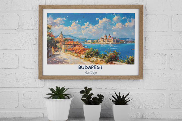 Experience the charm of Hungary in your home with this enchanting artwork featuring Buda Castle and Chain Bridge.