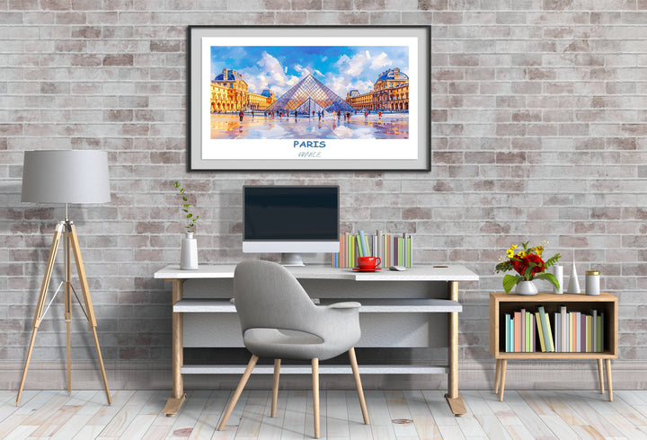 Capture the romance of Paris with this captivating wall art featuring the Louvre Museum. A perfect gift for travel enthusiasts and art lovers alike.