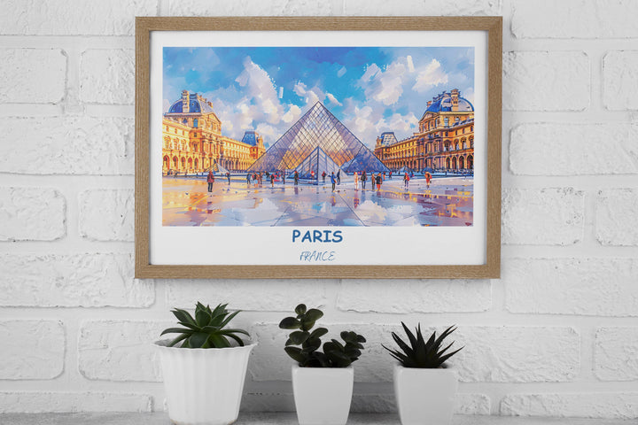 Capture the romance of Paris with this captivating wall art featuring the Louvre Museum. A perfect gift for travel enthusiasts and art lovers alike.