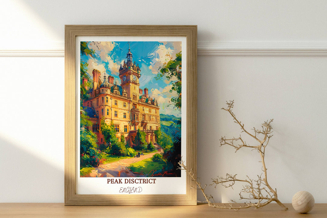 Immerse yourself in the natural splendor of the Peak District National Park with this enchanting print of Chatsworth House.