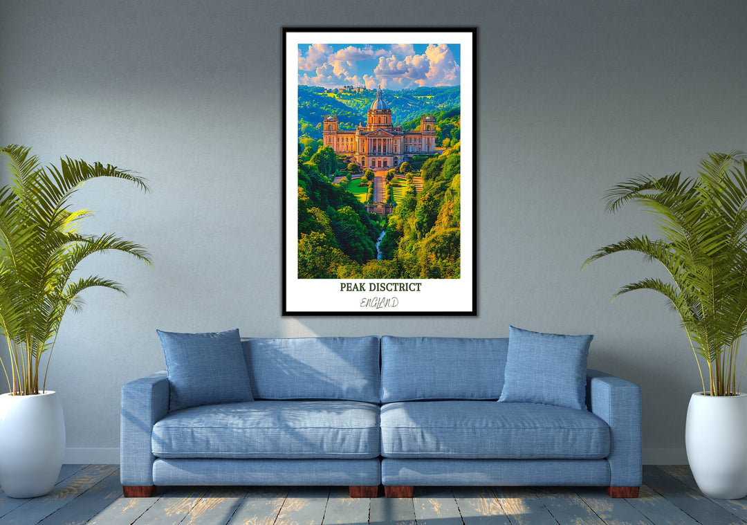 Celebrate the beauty of the Peak District National Park with this breathtaking print featuring the iconic Chatsworth House.