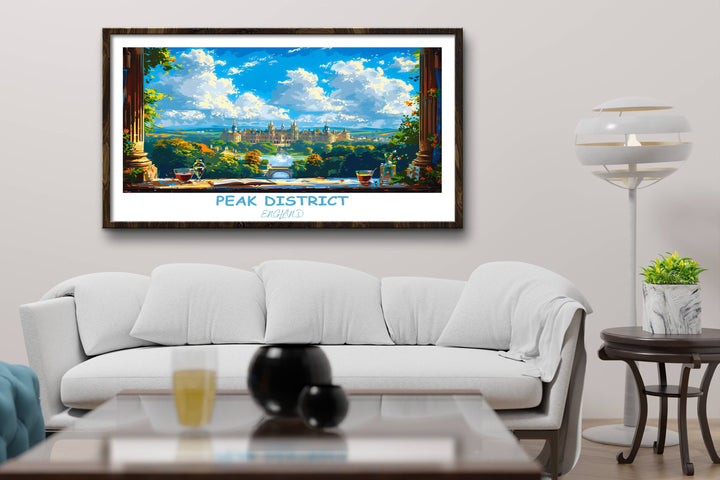 Experience the magic of the Peak District National Park with this stunning print featuring Chatsworth House