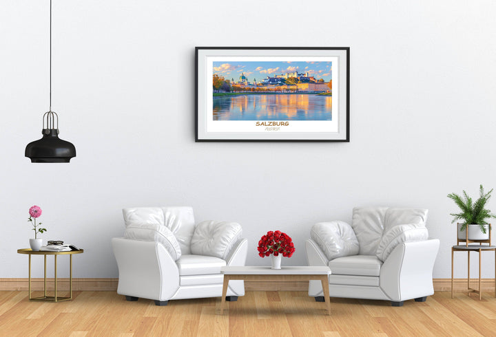 Elevate your space with this striking Salzburg art print, featuring the iconic Hohensalzburg Fortress. A thoughtful gift for any art enthusiast. Celebrate the charm of Salzburg with this captivatin