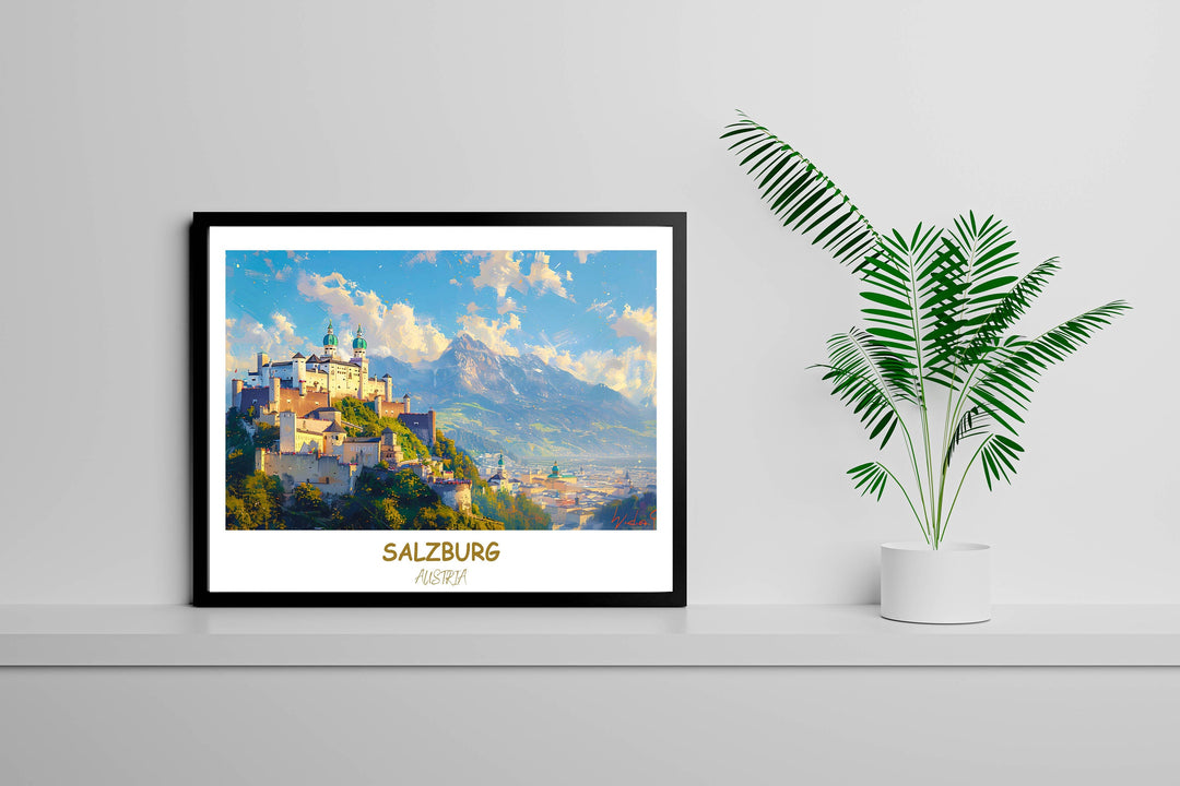 Immerse yourself in the enchanting beauty of Salzburg with this elegant wall art showcasing Hohensalzburg Castle. A perfect gift choice.