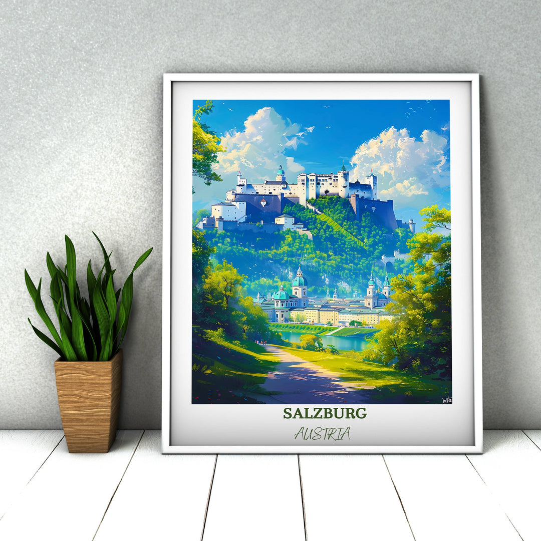 Embrace the beauty of Salzburg with this striking wall decor featuring the iconic Hohensalzburg Castle. A timeless gift for any occasion.