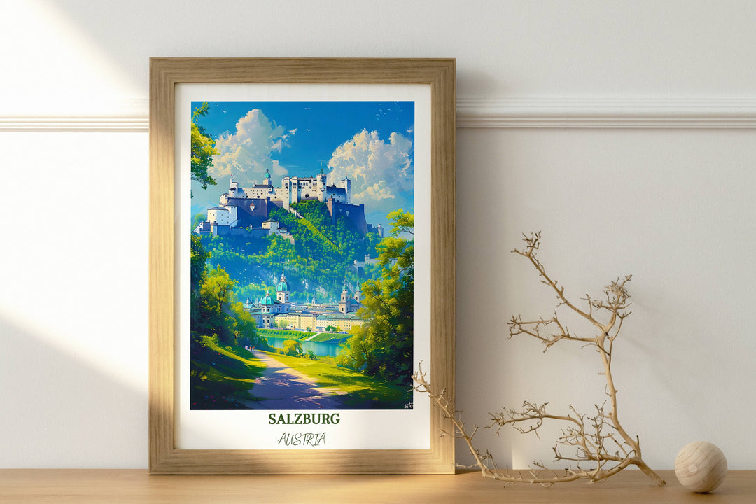 Embrace the beauty of Salzburg with this striking wall decor featuring the iconic Hohensalzburg Castle. A timeless gift for any occasion.