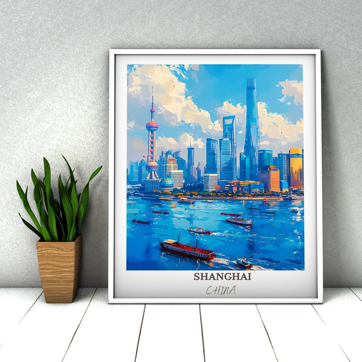 Add a touch of elegance to your decor with this Shanghai artwork, capturing the iconic architecture of The Bund and Chinas vibrant culture.