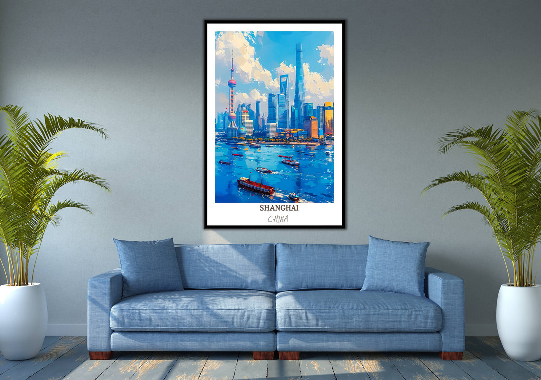 Add a touch of elegance to your decor with this Shanghai artwork, capturing the iconic architecture of The Bund and Chinas vibrant culture.