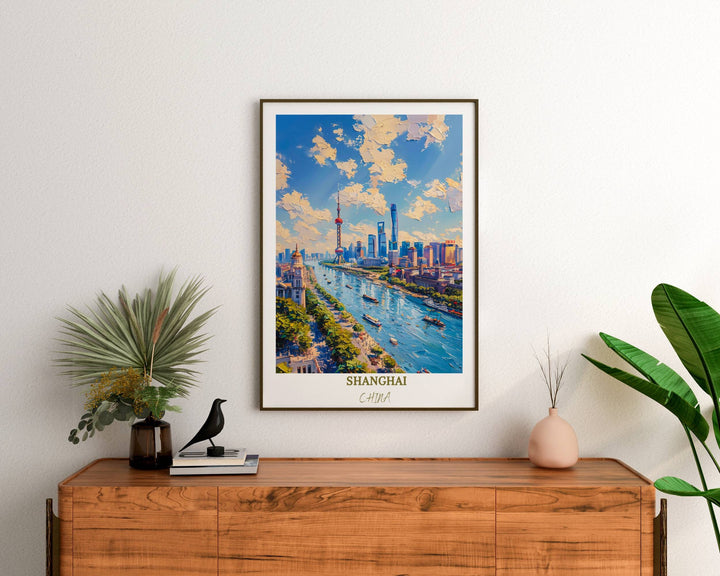 Adorn your walls with the charm of Shanghai with this China artwork, showcasing the timeless beauty of The Bund and city skyline.