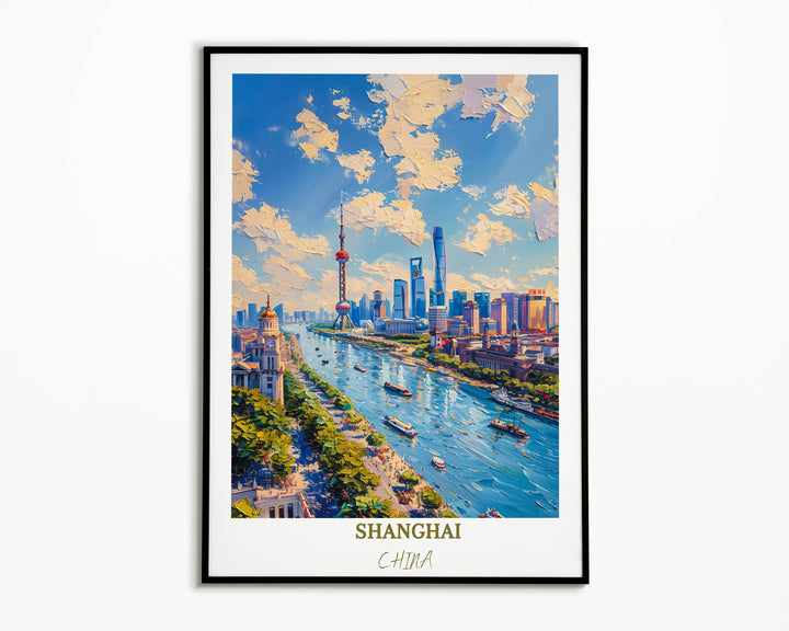 Adorn your walls with the charm of Shanghai with this China artwork, showcasing the timeless beauty of The Bund and city skyline.