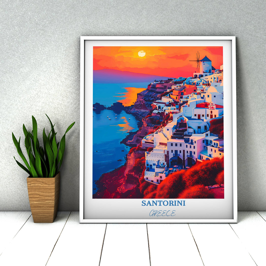 Santorini Greek art mesmerizes with a depiction of Santorinis allure, ideal for adding a touch of Greece to your home decor.