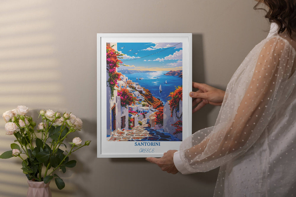 Santorini Greece art lets you dive into the beauty of Greece with this picturesque Santorini print, perfect for any art enthusiast.