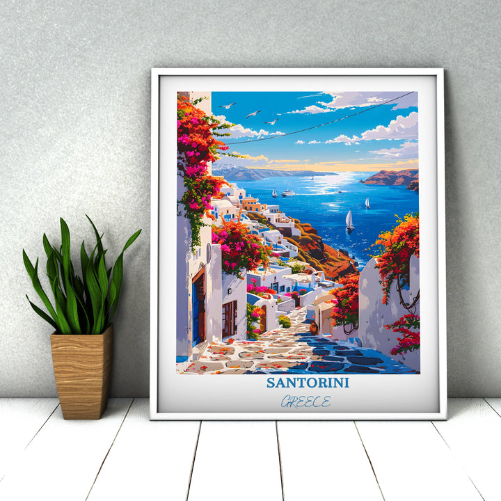 Santorini Greece art lets you dive into the beauty of Greece with this picturesque Santorini print, perfect for any art enthusiast.