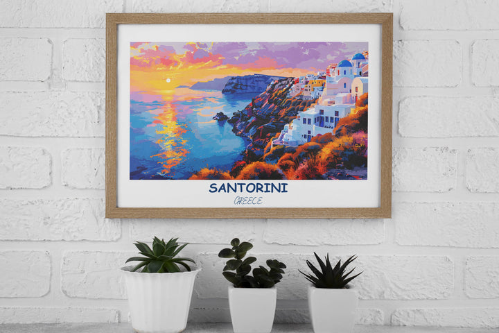 Greece island print transforms your space with the breathtaking beauty of Santorini showcased in this Greek island print.