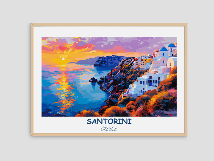 Santorini poster adds a touch of Mediterranean charm to your decor with this vibrant Santorini poster, a true Greek gem.