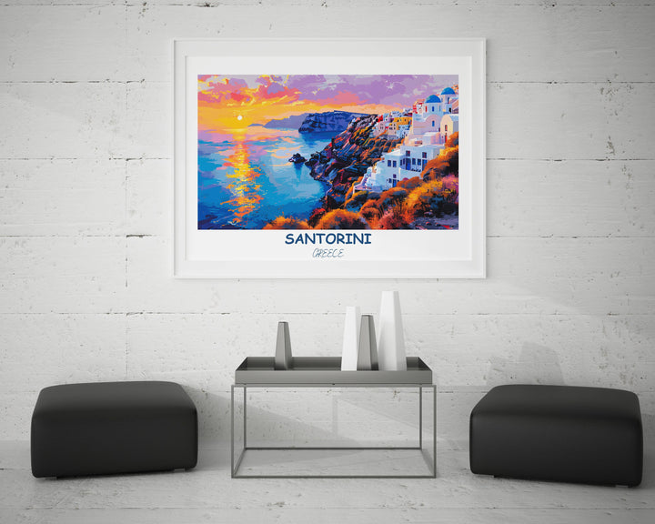 Santorini decor elevates your space with the timeless elegance of Santorini, beautifully captured in this decor piece.