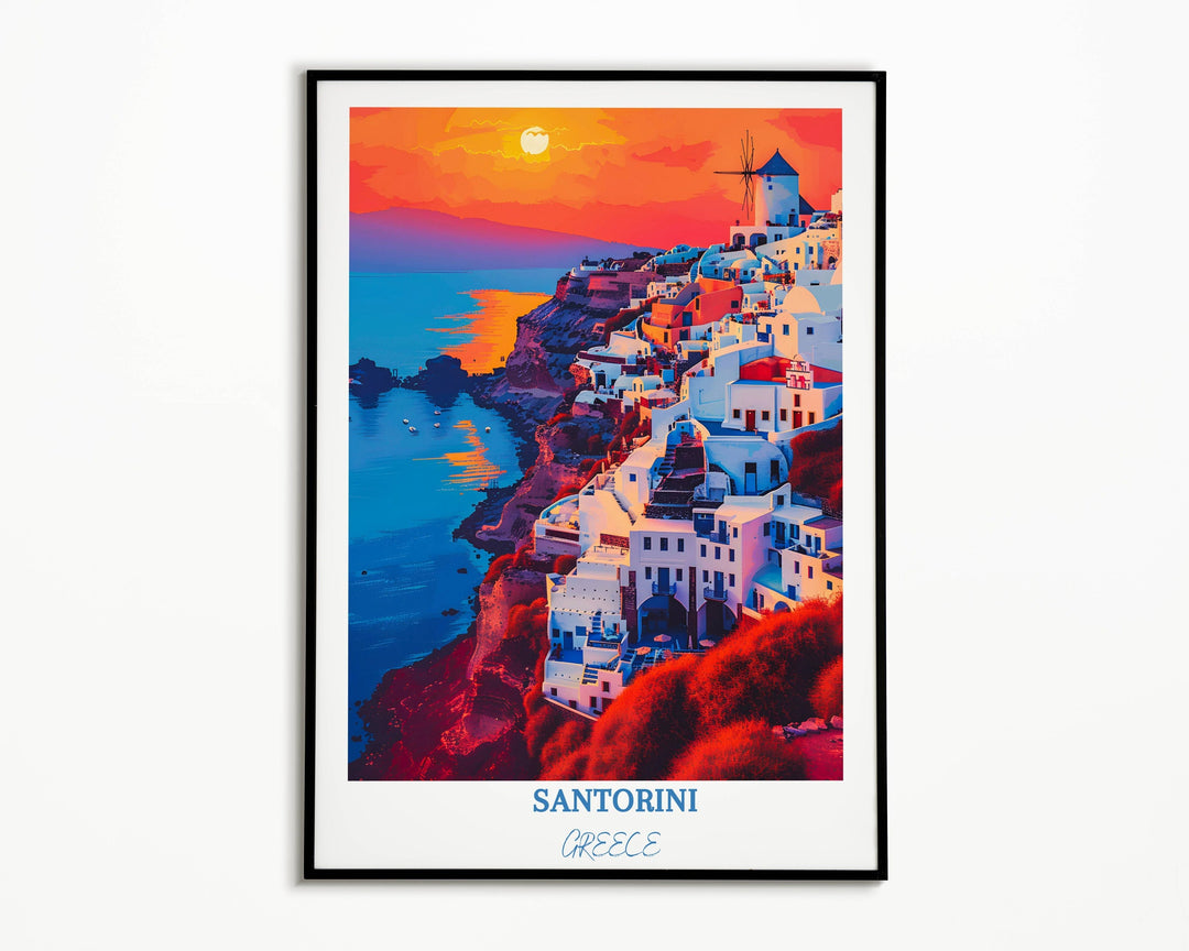 Dreamy Santorini travel art infuses your space with the charm of Greece through this stunning Greek island-inspired print.