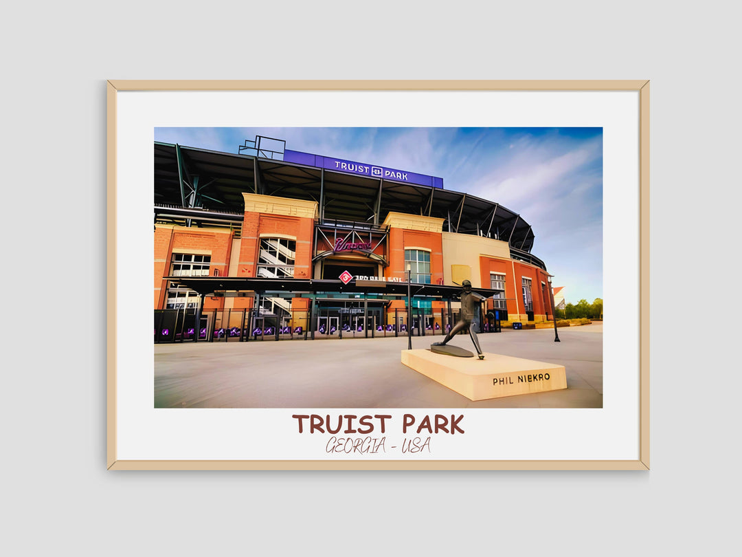 Truist Park Art: Stunning depiction of the Braves home stadium. Perfect for baseball enthusiasts and as a unique housewarming gift.