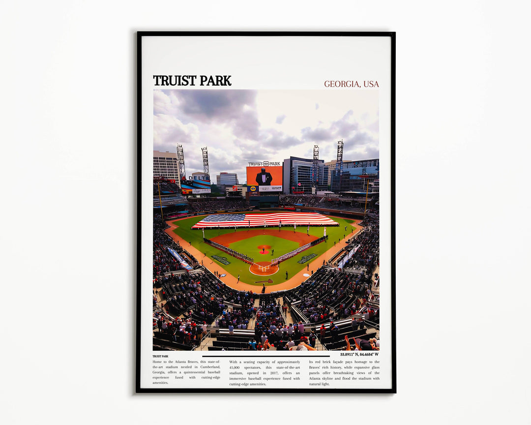 Make a statement with this Braves Print celebrating Truist Park. Ideal for MLB fans and Atlanta lovers. Vintage MLB Print makes a timeless housewarming gift