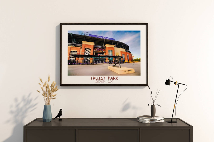 Atlanta Art featuring Truist Park enhances any space. Great for Braves fans and Atlanta enthusiasts. Retro MLB Poster adds vintage flair