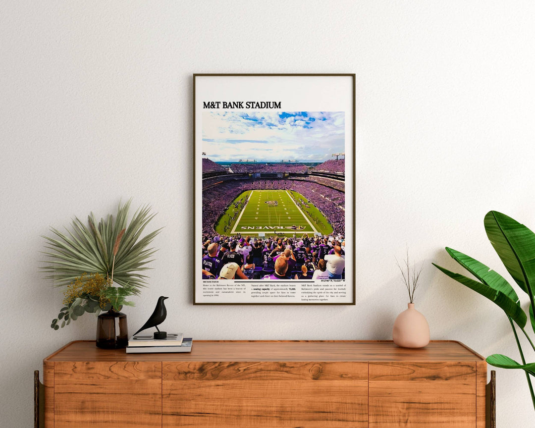 Baltimore Ravens Poster: NFL stadium art featuring M&T Bank Stadium. Perfect for football fans and home decoration.