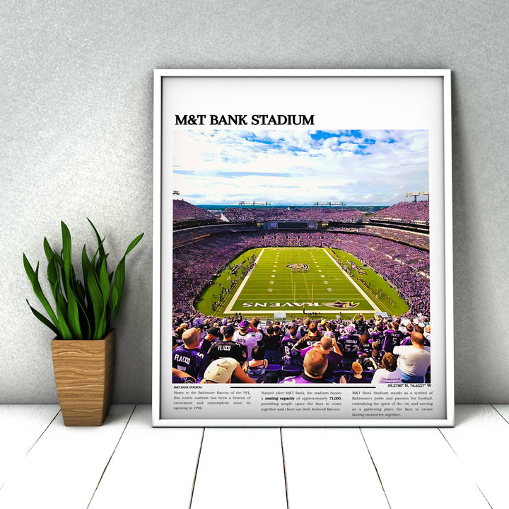 NFL Memorabilia: M&T Bank Stadium poster, a must-have for Baltimore Ravens fans. Elevate your space with NFL stadium art.