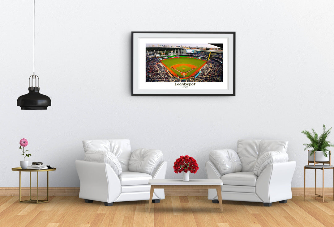 a picture of a baseball field in a living room