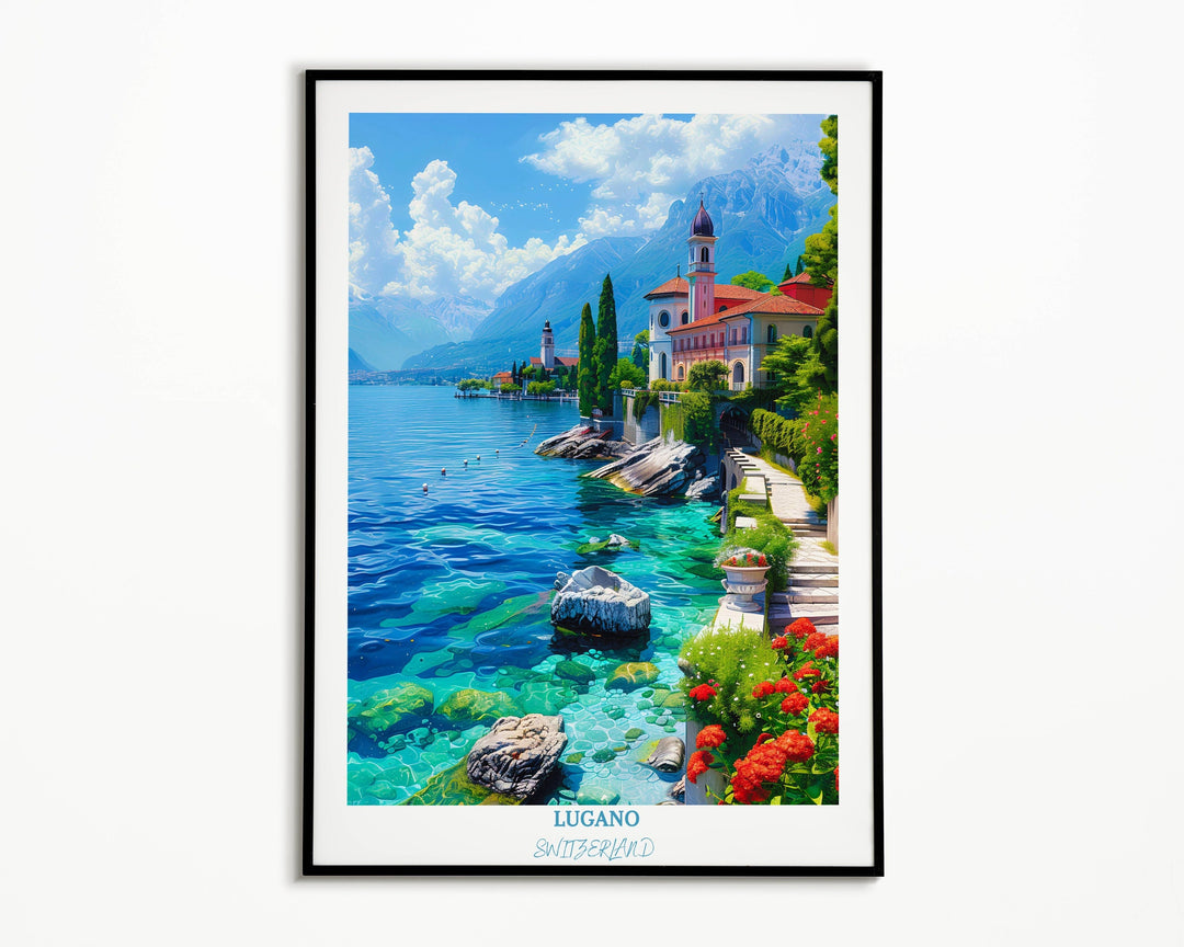 Capture Luganos beauty with Lugano Art Poster, a captivating Switzerland Print that enhances your home decor elegantly