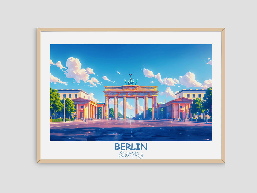Captivating Germany Brandenburg Gate travel art, depicting the spirit of Berlin, an enchanting piece for anyone passionate about German culture.