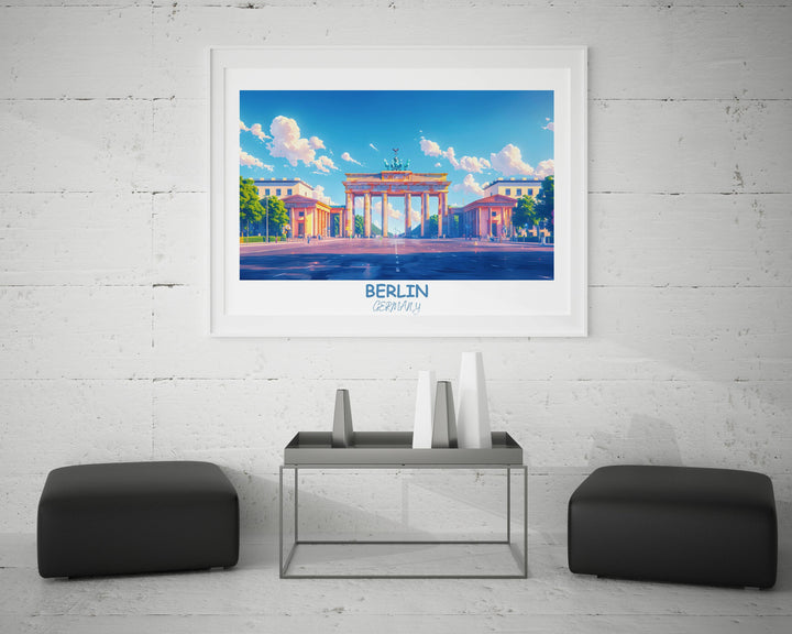 Vibrant Berlin skyline illustration with iconic landmarks, capturing the essence of Germanys capital. Perfect decor for travelers and art enthusiasts alike.