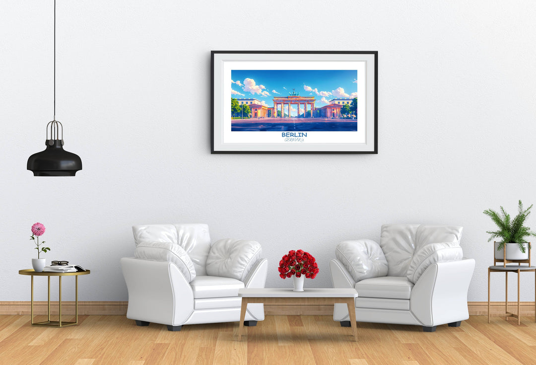 Vibrant Berlin skyline illustration with iconic landmarks, capturing the essence of Germanys capital. Perfect decor for travelers and art enthusiasts alike.