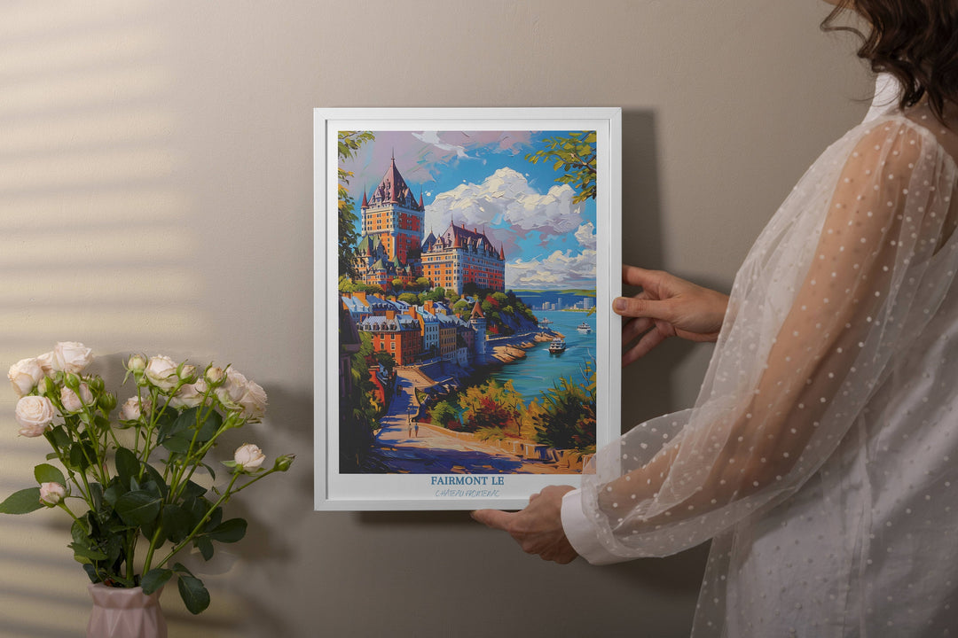 Capture the allure of Fairmont Le Chateau Frontenac in Canada with this timeless oil painting. Perfect as wall art or printable travel decor, a unique housewarming gift idea