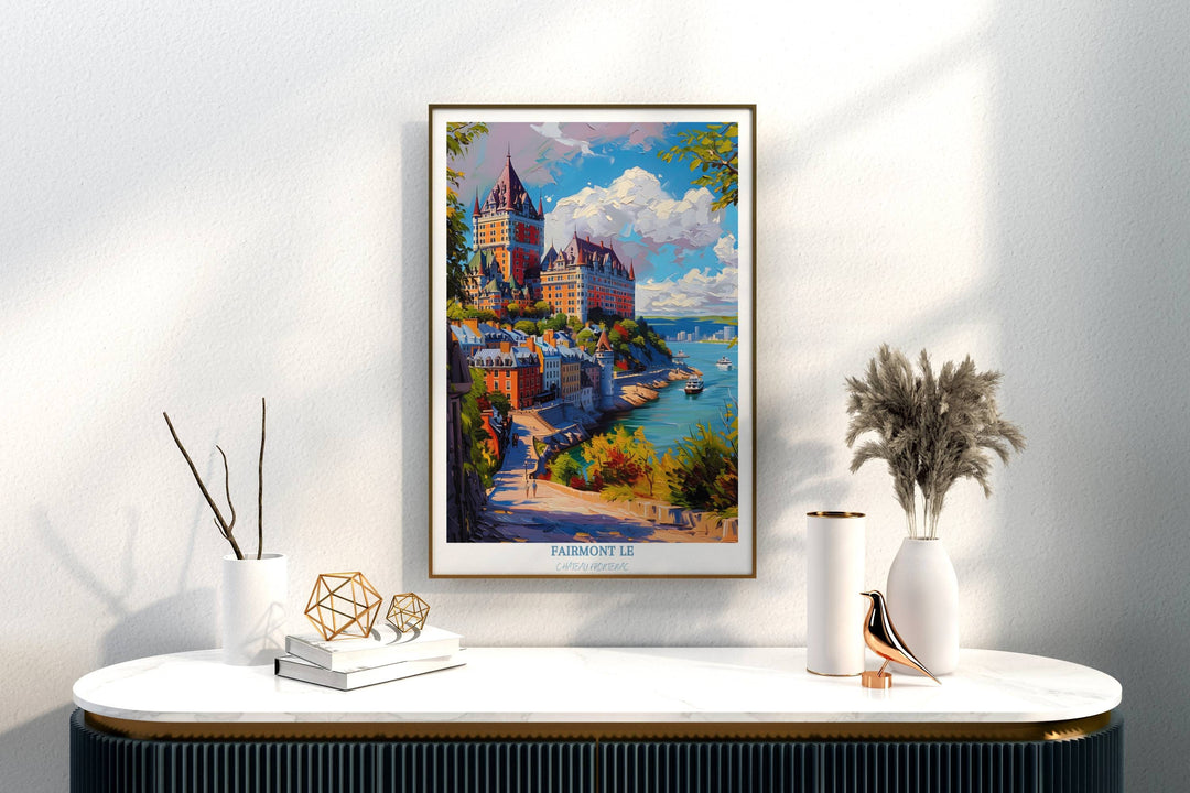 Embrace the charm of Canada with this exquisite oil painting of Fairmont Le Chateau Frontenac. Ideal for wall decor or printable travel art, a perfect housewarming gift.