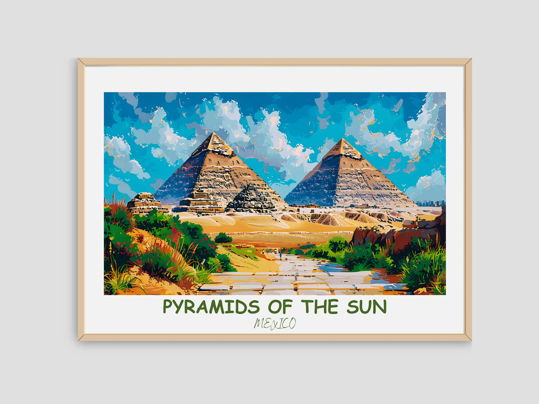 Illuminate your walls with the beauty of Mexicos Pyramids of the sun captured in this exquisite artwork. An ideal gift for wanderlust souls.