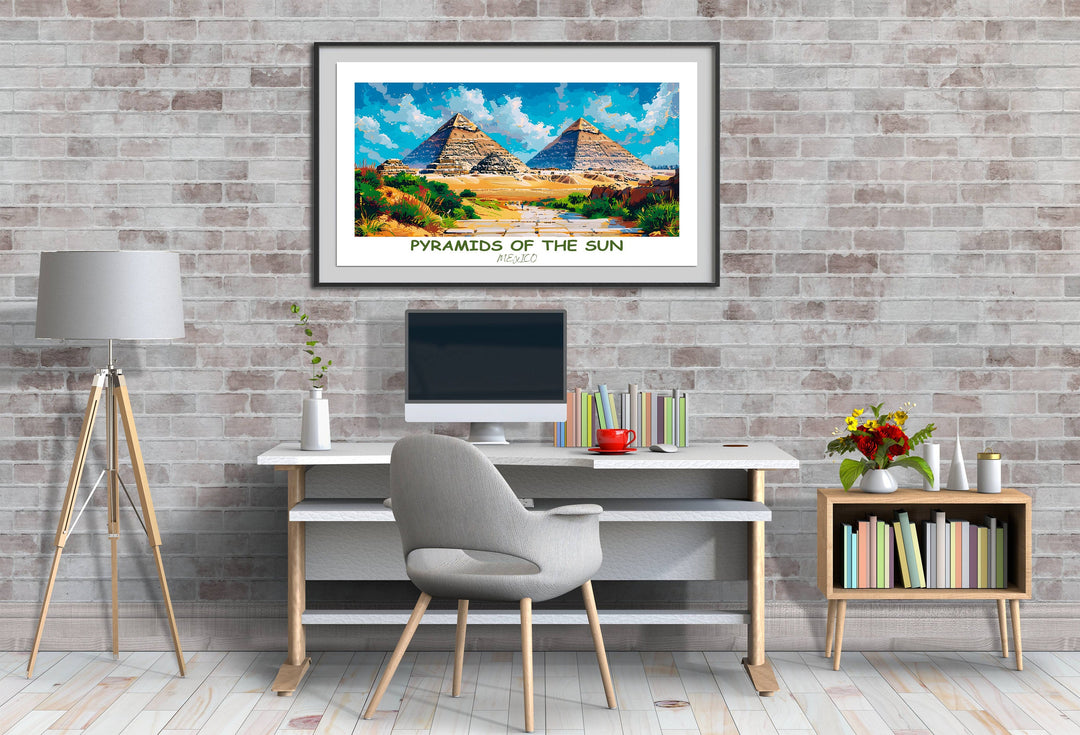 Enhance your decor with this striking Sun Pyramid artwork, evoking the spirit of Mexicos ancient wonders. A must-have for travel enthusiasts.
