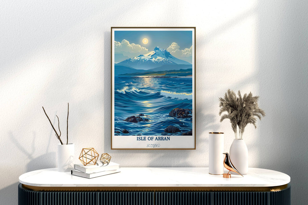 Elevate your home with the scenic charm of the Isle of Arran. This decor piece brings the spirit of Scotland to life in artful splendor.