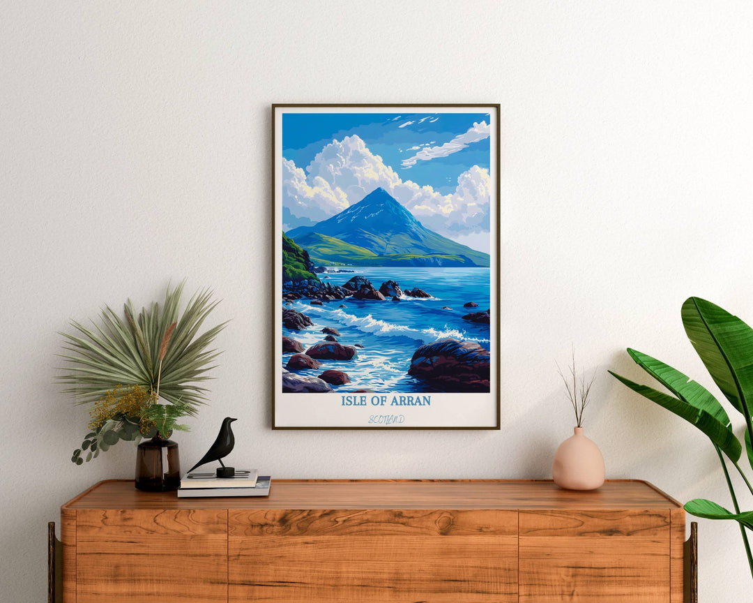 Elevate your decor with the scenic allure of Scotland. This wall art captures the majestic beauty of the Isle of Arran in breathtaking detail.