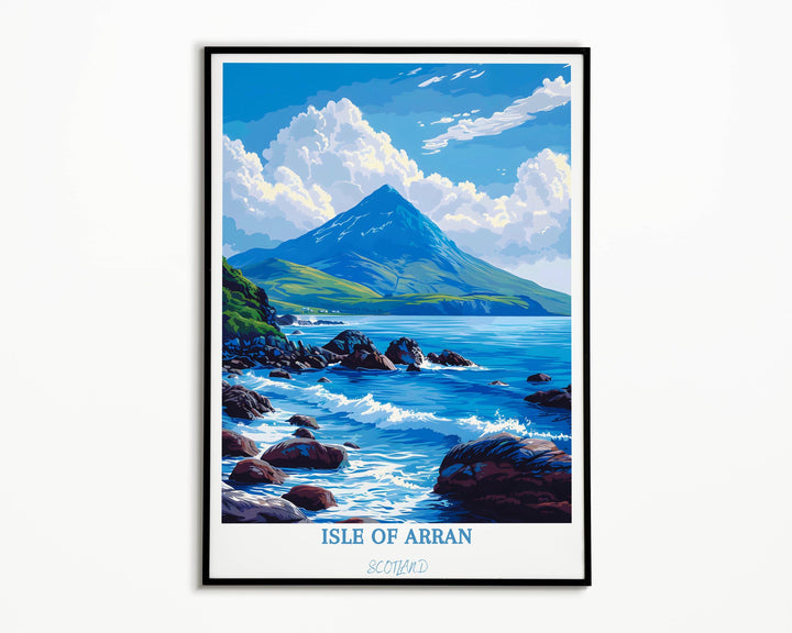 Capture the essence of the Isle of Arran with this picturesque poster. A beautiful reminder of Scotland&#39;s natural splendor, perfect for any wall.