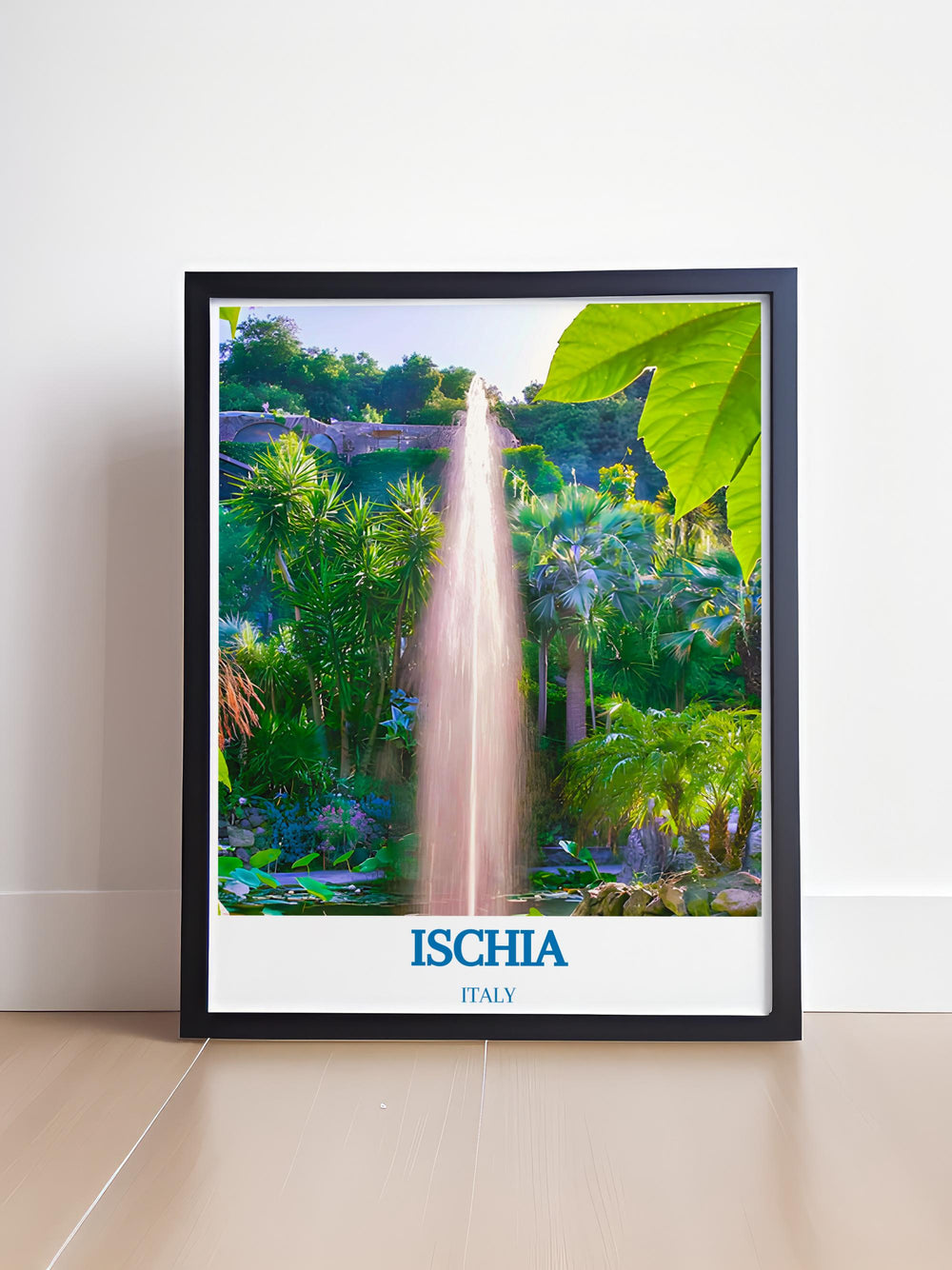 Framed art featuring the lush pathways and exotic plants of Giardini La Mortella ideal for botanical art lovers