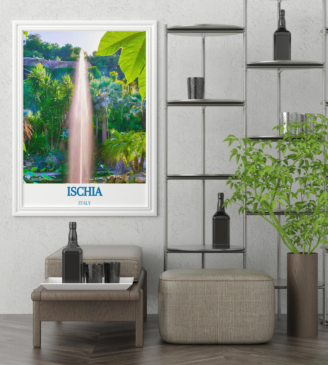 Wall art capturing the sunset over Ischias coastline providing a tranquil view for bedroom decoration