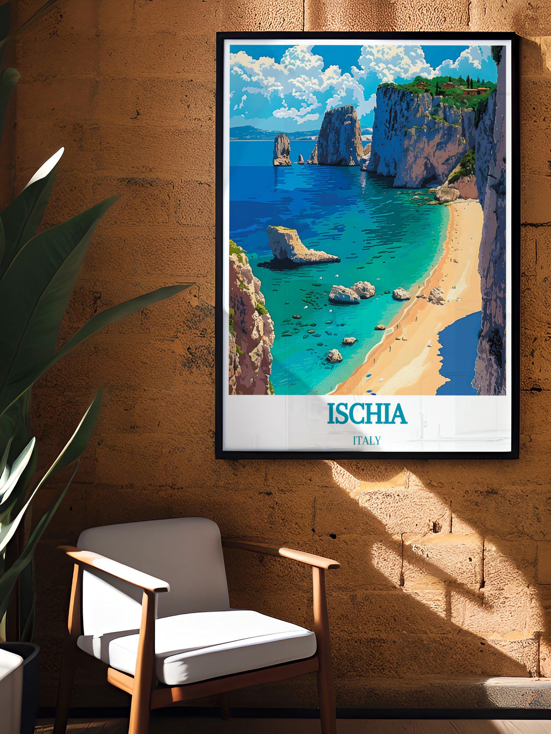 Decorative poster of Ischia illustrating the unique cultural and natural elements of the island ideal for gift giving