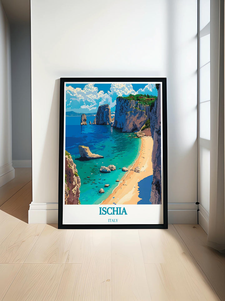 Modern wall decor of Ischia showcasing vibrant street scenes and colorful facades perfect for contemporary interiors