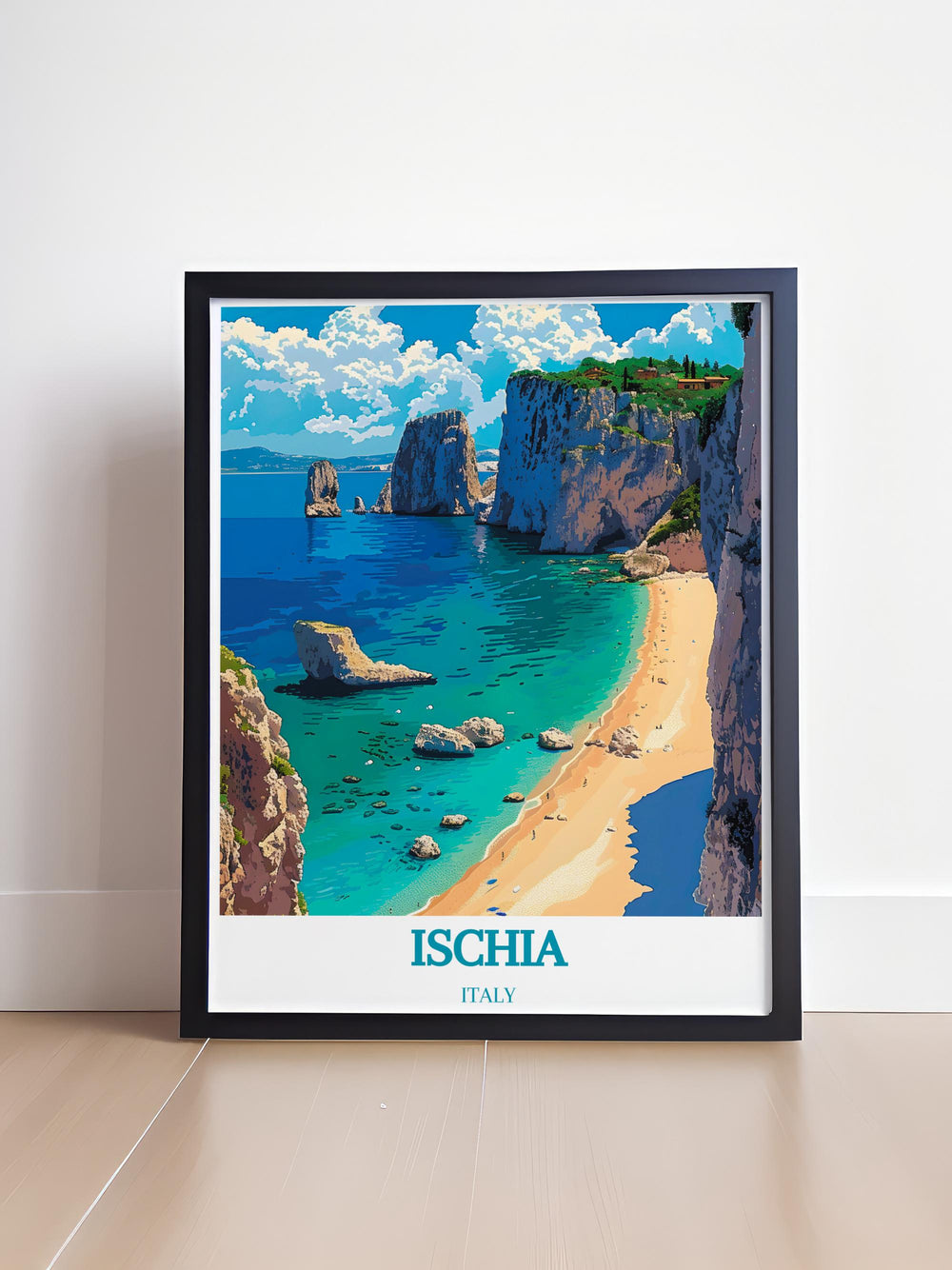 Wall art of Spiaggia dei Maronti with detailed depiction of the beach and surrounding nature ideal for coastal themed decor