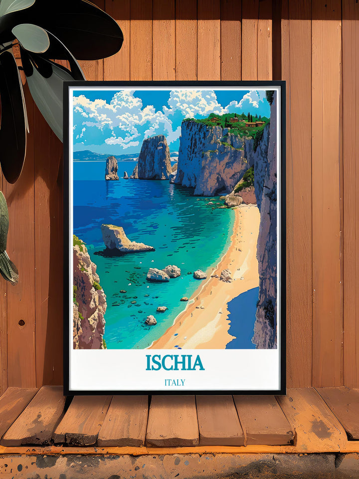 Ischia travel print with a panoramic view of the island perfect for creating a focal point in room decor