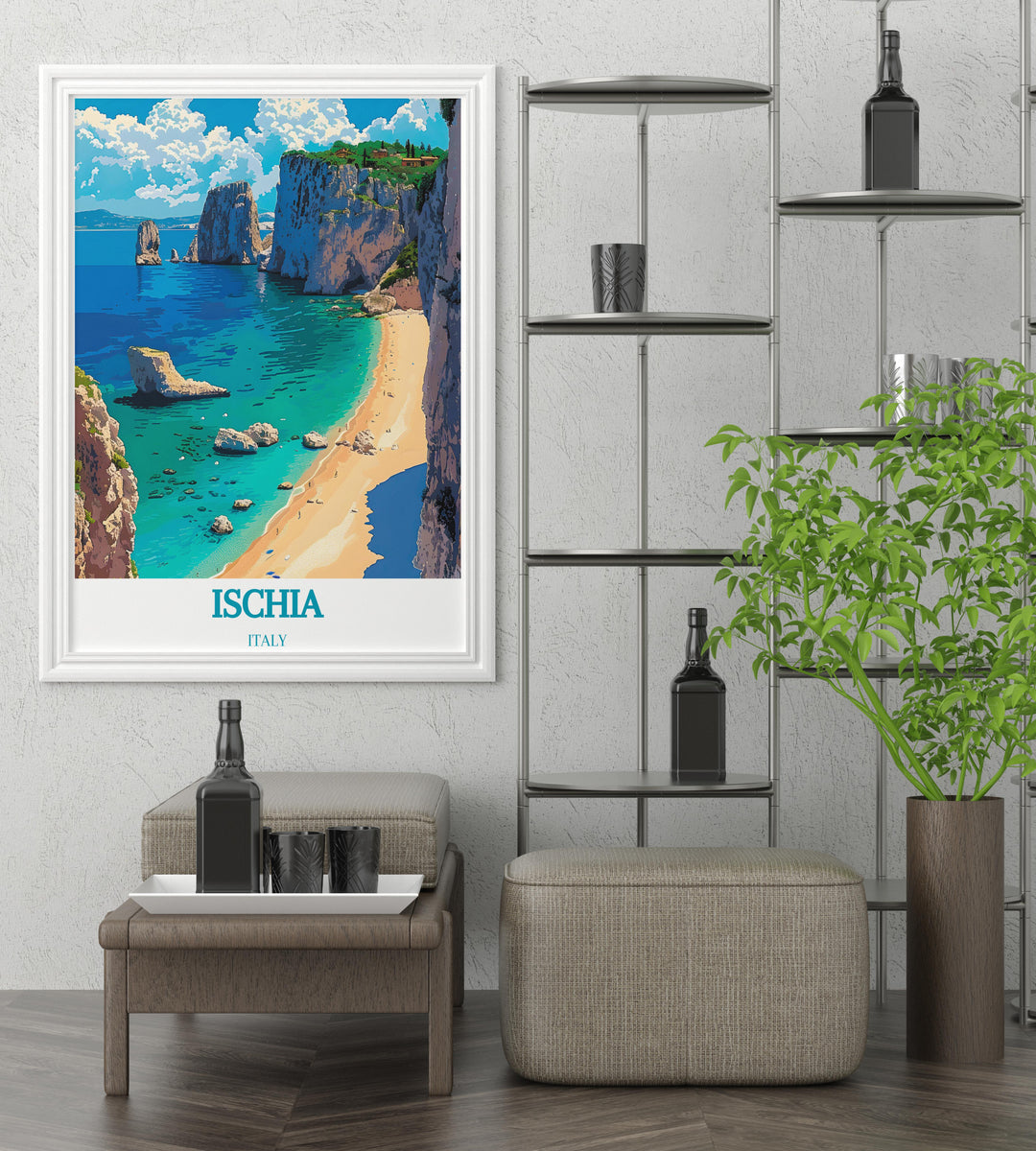 Colorful art print of Ischia capturing the lively atmosphere of the island's market perfect for a vibrant living space