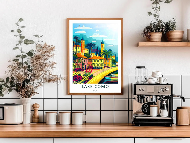 Premium matte paper illustration depicting a peaceful summer afternoon at Lake Como, using fade-resistant archival inks.