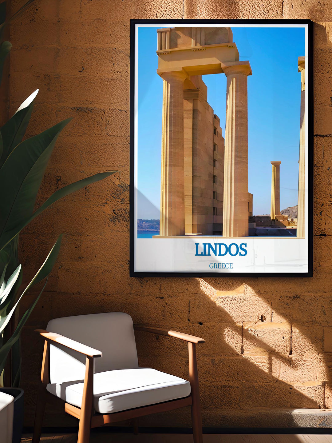 Travel print featuring the historic sites of Rhodes, suitable for educational or decorative purposes.