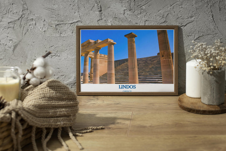 Custom print of Greek scenes, allowing for a personalized depiction of favorite locales like Lindos or Rhodes for a unique wall display.