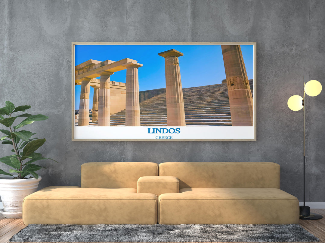 Detailed artwork of Lindos traditional houses and narrow streets, bringing the essence of Greek island life to your living space.