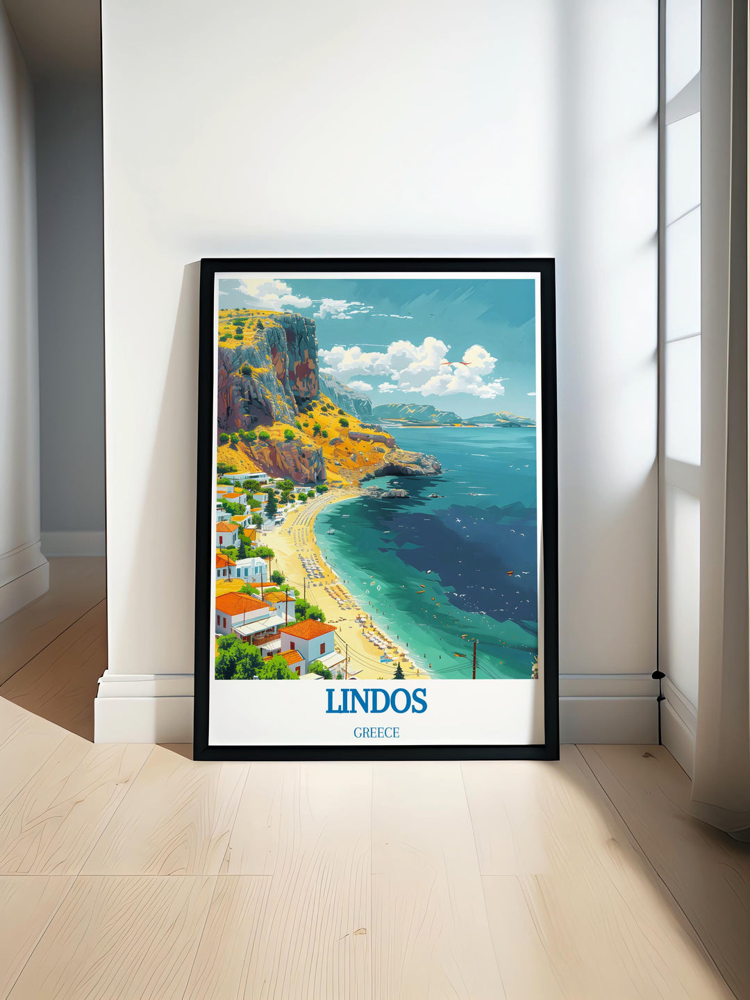 Modern wall decor featuring Lindos, perfect for adding a contemporary Greek touch to any room.